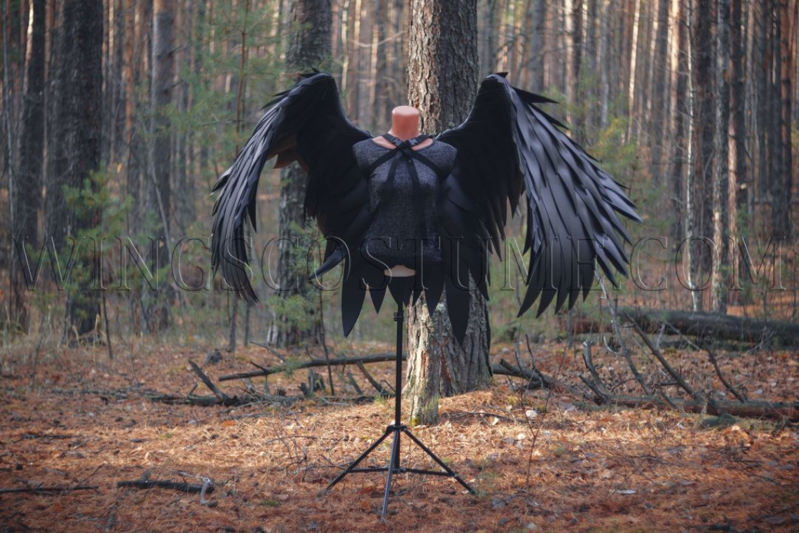 Buy large realistic black angel wings costume